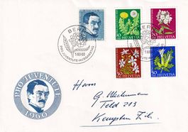 1960, Alexandre Calames Nr. J183-187, auf illustriertem FDC.