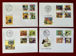 Pro Juventute Ersttagsbriefe FDC 2001, 2003, 2004, 2005