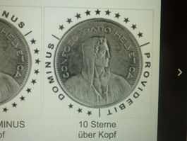 Silber Abart 5 Fr. 1931 nur 10 * Sterne über Kopf