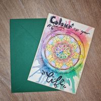 Handgemachte Mandala-Karte "Colour up your life"