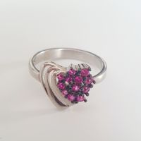 925 Silber Ring, Herz mit pinken Steinen, Grösse 17.7 mm