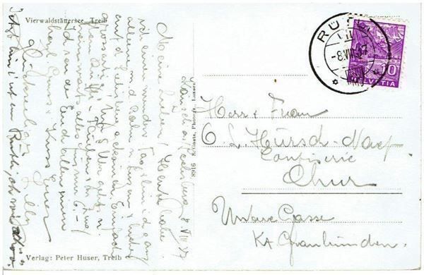 Cartoline postali: Vierwaldstättersee, Treib,  1937 – Usato da Flims - Dorf venduto da Stagediver 1