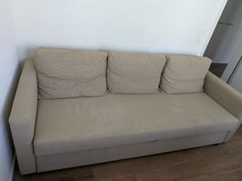 IKEA FRIHETEN 3er-Schlafsofa mit Bettkasten, beige – gebrauc