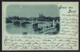 Mondschein-AK Basel, Wettsteinbrücke be