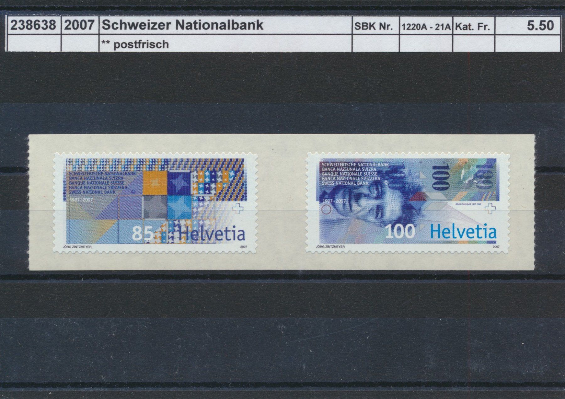 Tutti i francobolli: 2007 "Schweizer Nationalbank", ** postfrisch – Nuovo (secondo la descrizione) da Winterthur venduto da Zupogeru