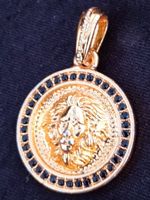 Anhänger Rund, Modeschmuck mit Löwe & Strass, vergoldet