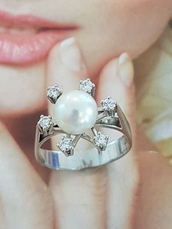 Ringe: Brillant - Perlen Ring aus 750 Weissgold – Gebraucht aus Unterägeri von Altgoldschmuck 3