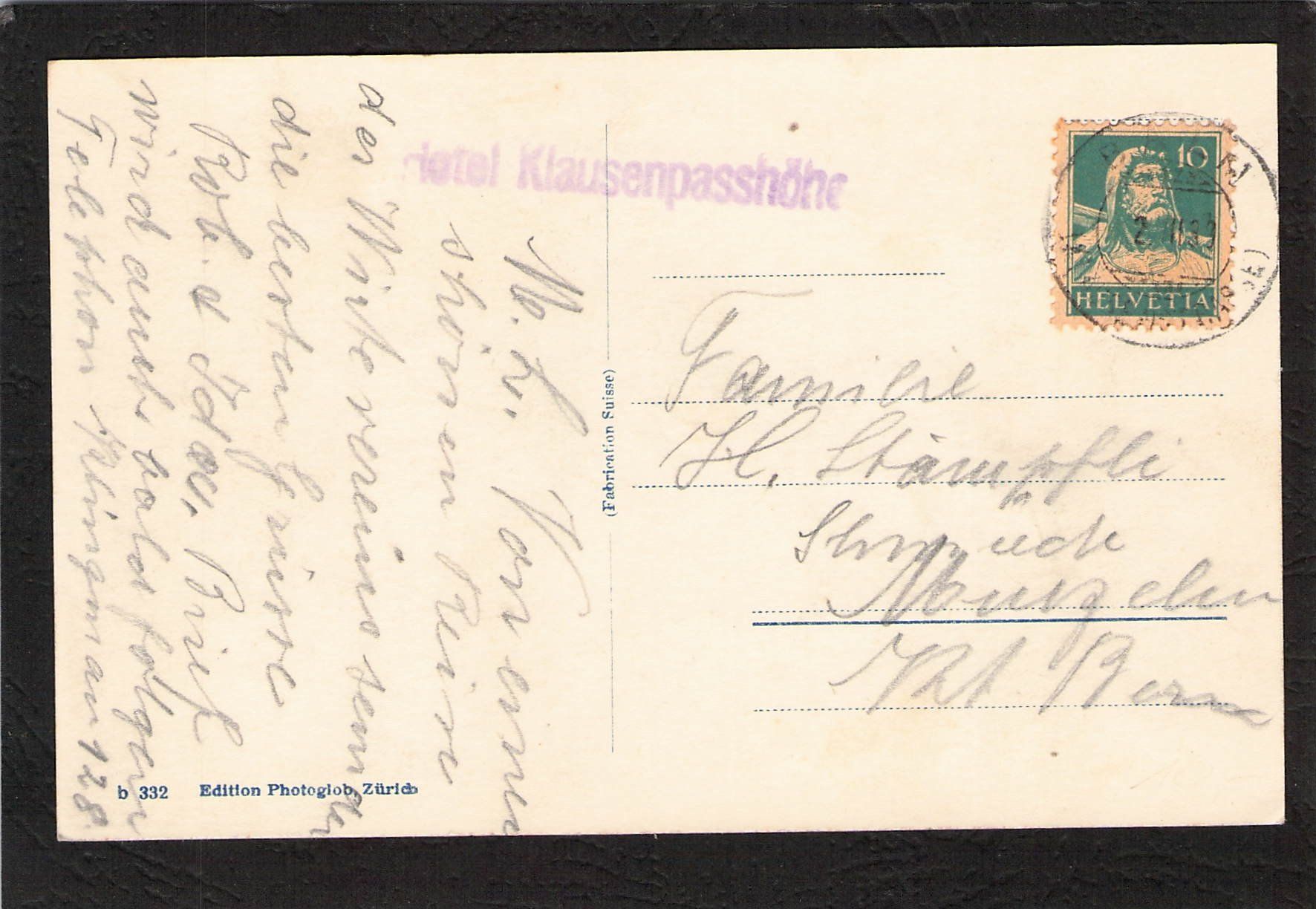 Cartoline postali: #Hotel Klausenpasshöhe , Oldtimer , gel. 1933 – Usato da Reichenburg venduto da Pipo-67 1