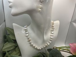 Set Collier und Ohrringe, Keshiperlen, Sterlingsilber