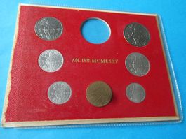 Vatikan 1975, Münzsatz bis 100 Lire, unzirkuliert