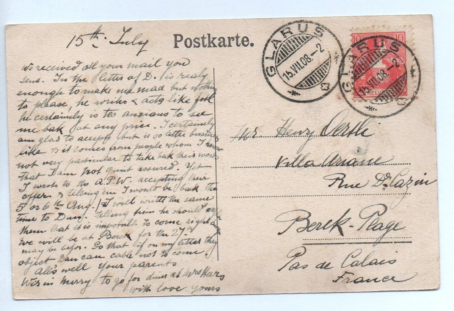 Cartoline postali: GLARUS Hôtel Restaurant Schweizerhof – Usato da Jona venduto da philajona 1