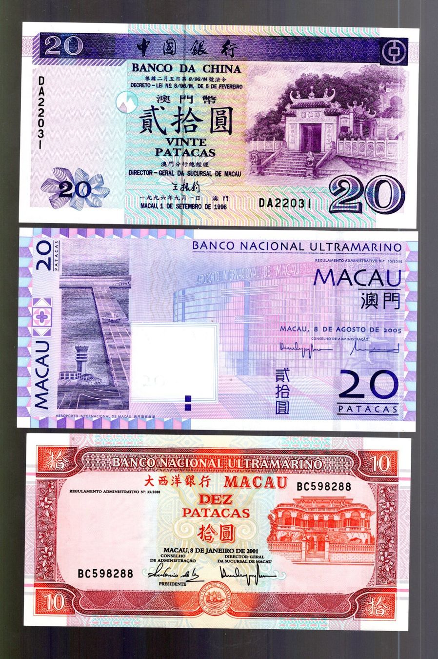 Banconote: Macao noten 3 stück UNC – Nuovo (secondo la descrizione) da Leibstadt venduto da baroc333