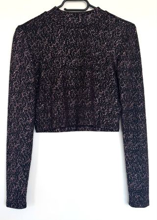 Brokatbluse, kurzes Top, schwarz-pink-metallic, Größe S (36)