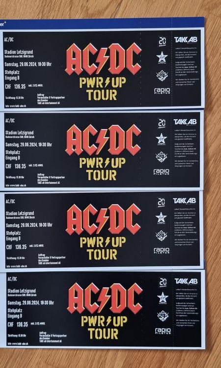 AC/DC - PWR UP TOUR | 4x Stehplatz Tickets | Zürich 29.06.24 (Neu ...