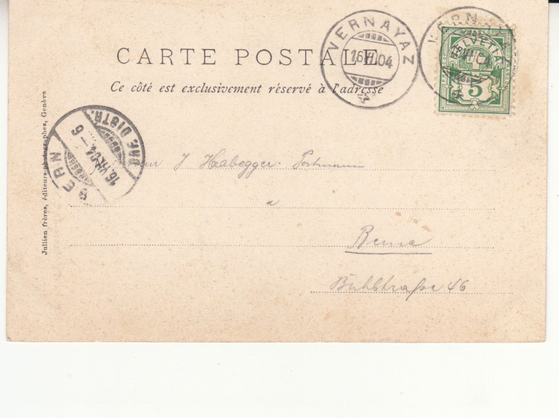 Cartoline postali: Champéry Paysannes 1904 mit ST Vernayaz – Usato da Bürglen TG venduto da StampGraf 1