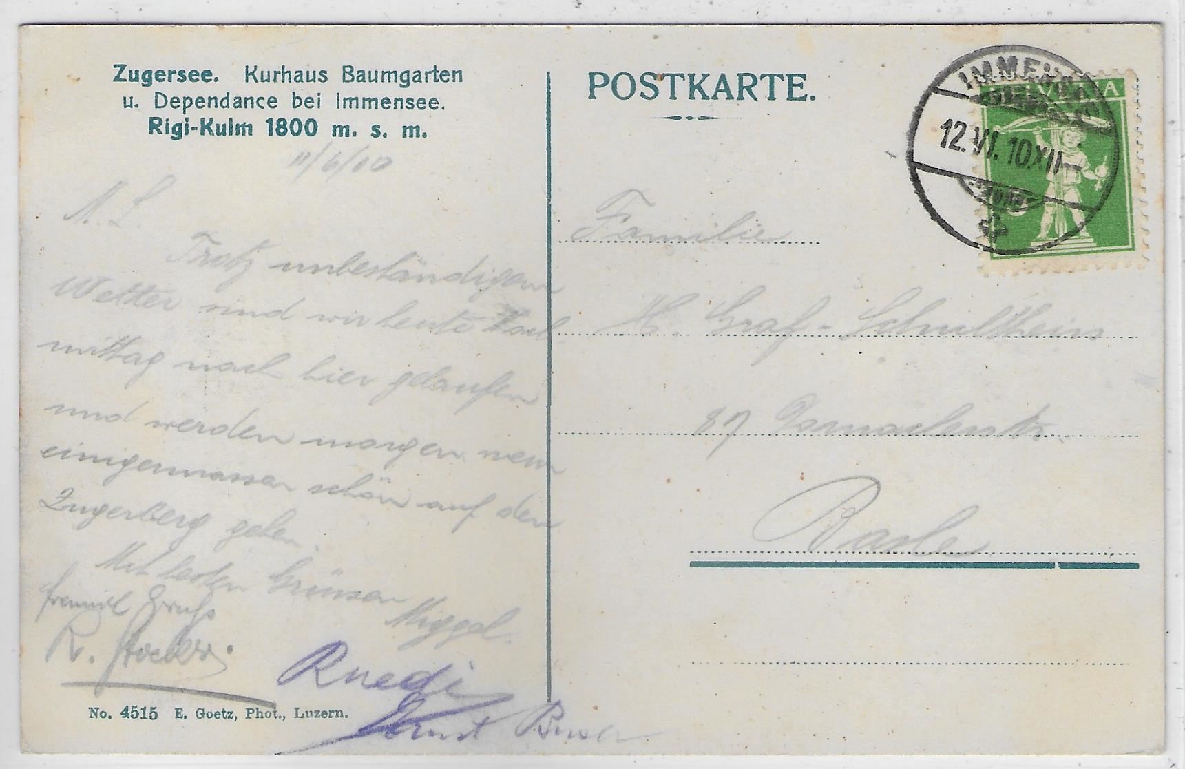 Cartes postales: Zugersee - Kurhaus Baumgarten und – D'occasion à Ettingen par Kartenplanet 1
