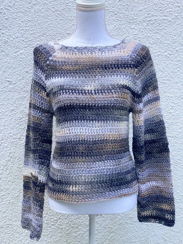 Maglioni & Felpe: Gehäkelte Topdown Pullover Pulli grau schwarz weiss – Nuovo (secondo la descrizione) da Carabbia venduto da katiamandelli