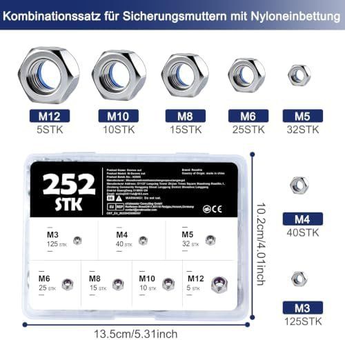 Eisenwaren: 252 Stück Sortiment an Sicherungsmuttern – Neu und originalverpackt aus Hundwil von pak_b5sl 2