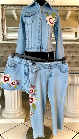 «artigli» Jeans-Set (Jacke/Hose/Rock), Gr. 36, NP ca. 400.-