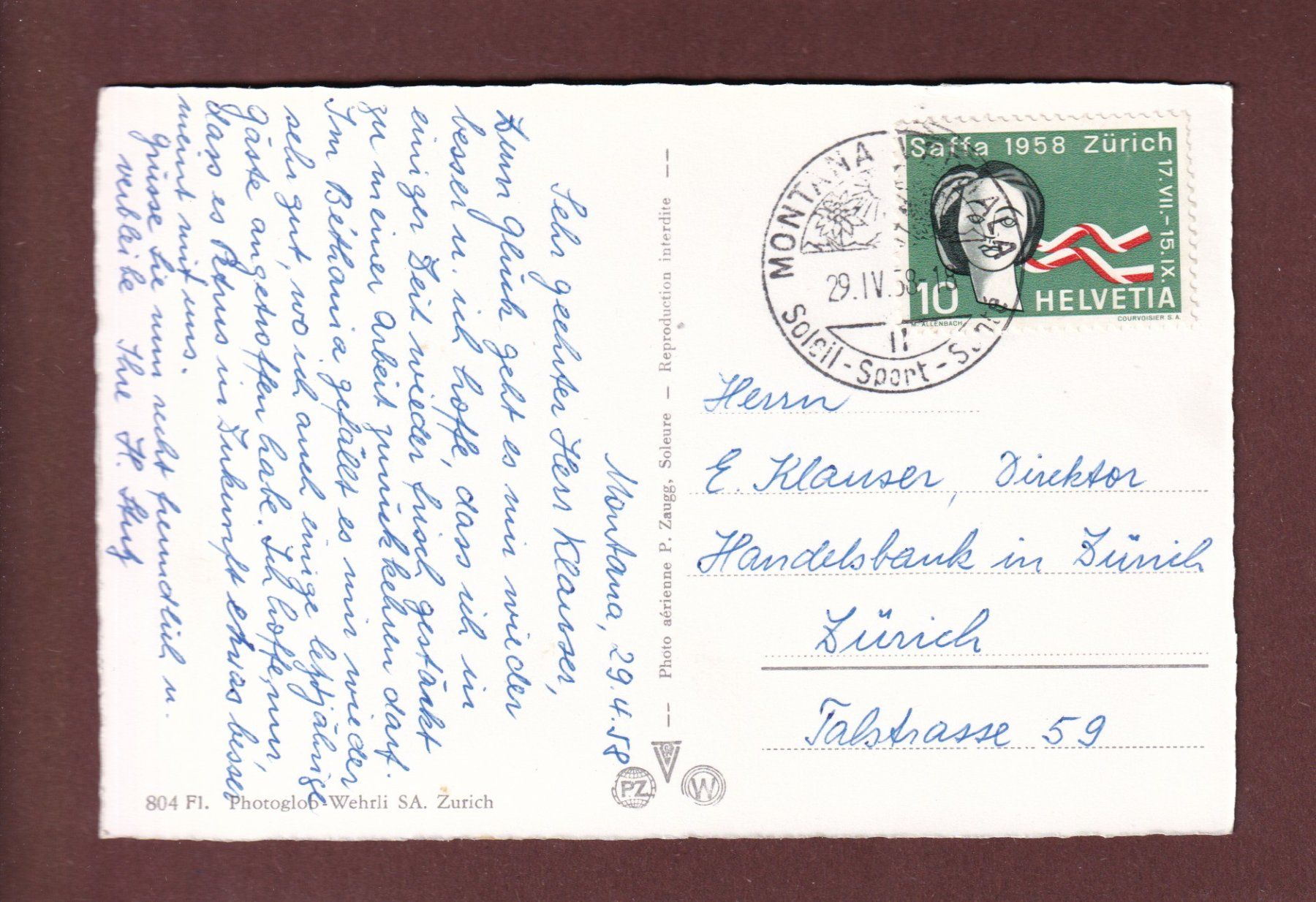Cartes postales: MONTANA - 1958 – D'occasion à Pully par nicecards-shop 1