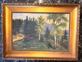 Original Ölgemälde, Waldmotiv mit Rahmen, signiert.