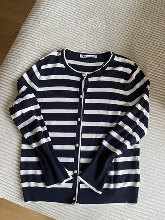 Zara Strickjacke, Gr. L, marine/weiss, neuwertig