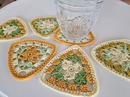 6 Häkel Coaster Glas Untersetzer 'Yellow' Deko handgemacht