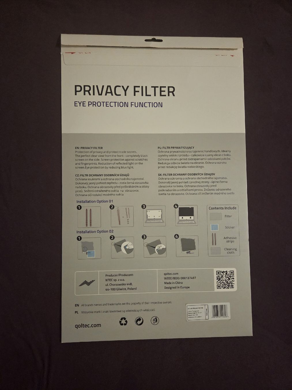 Altro Materiale elettrico: Qoltec 24" Privacy Filter – Nuovo (secondo la descrizione) da Zürich venduto da Chrisdawan 1