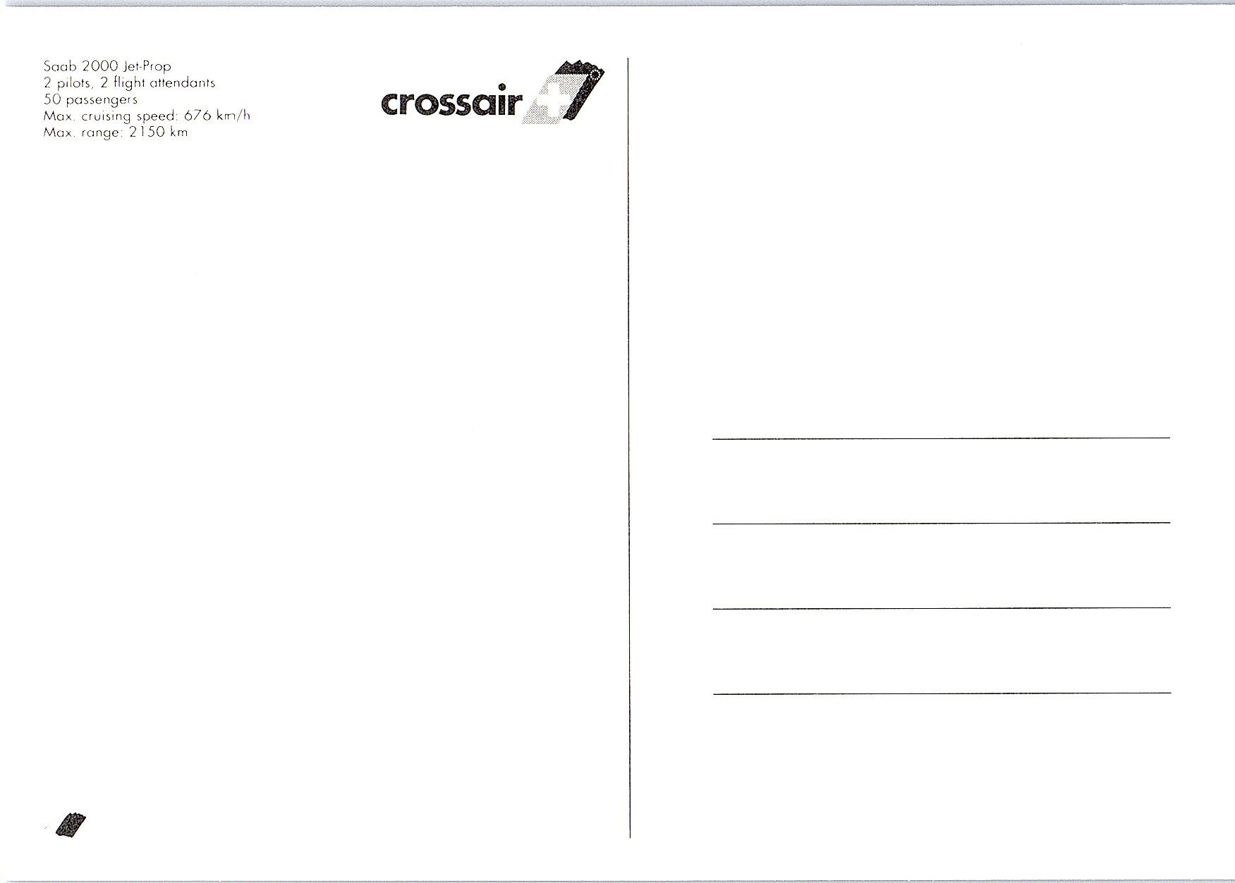 Cartoline postali: AK Saab 20001et-Prop, Crossair – Nuovo e nell'imballaggio originale da Würenlos venduto da KKMeister 1