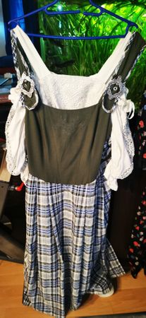 Trachtenkleid Dirndl Gr38 Bayern BlauWeiss ärmellos m. Bluse