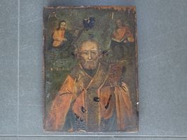 Antike Ikone Heiliger Nikolaus / Balkan 19Jh.