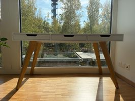 Schreibtisch Lanna – weiss / Esche, mit 3 Schubladen