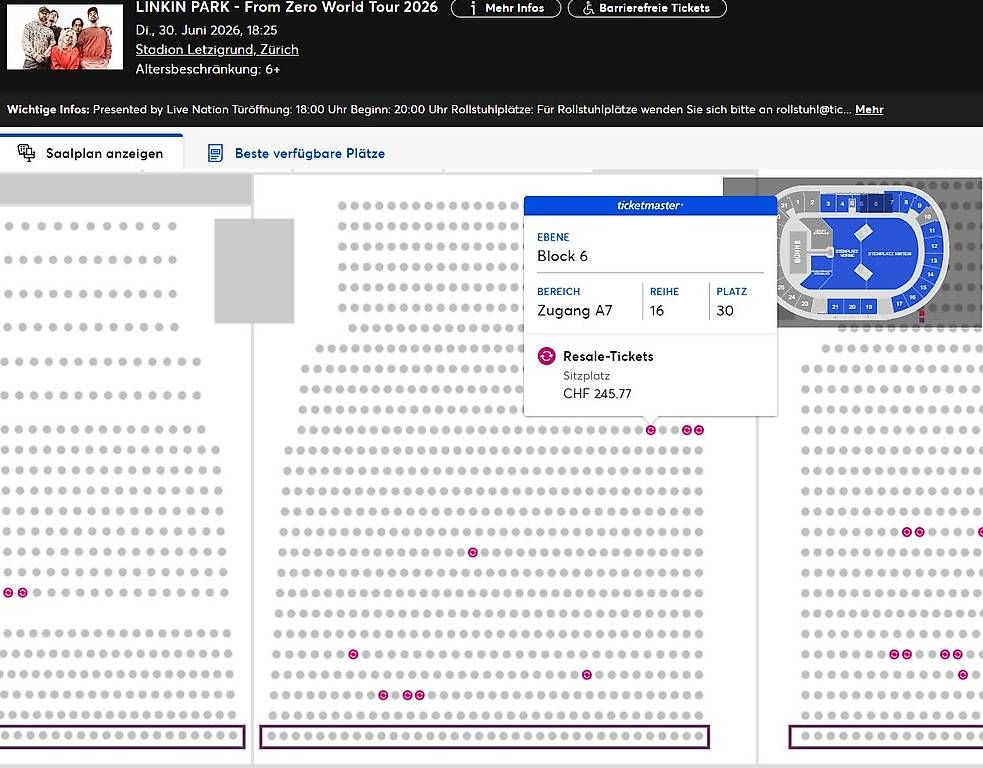 Biglietti: Linkin Park From Zero 2026 Letzigrund Ticket – Usato da Zürich venduto da voegtlin.mark