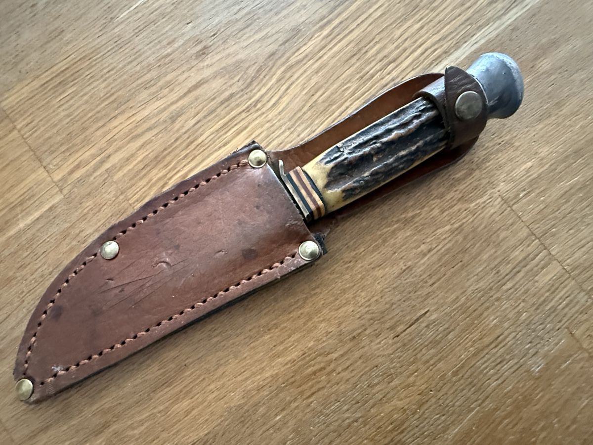 Solingen Accessori: Jagdmesser Hirschhorn mit Scheide Antikes Messer – Usato da Goldach venduto da Messerguru 5
