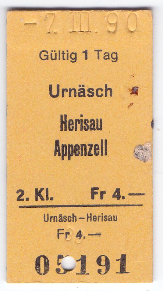 Biglietti: Billette Urnäsch - Herisau - Appenzell – Usato da Langenthal venduto da Sammlungs_aus