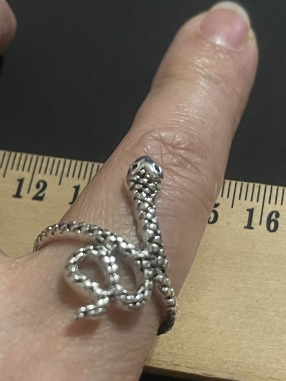 Bague Vintage Argent Massif 925 Serpent - Avec Cristaux, Taille 53.5, Impressionnante Et Unique