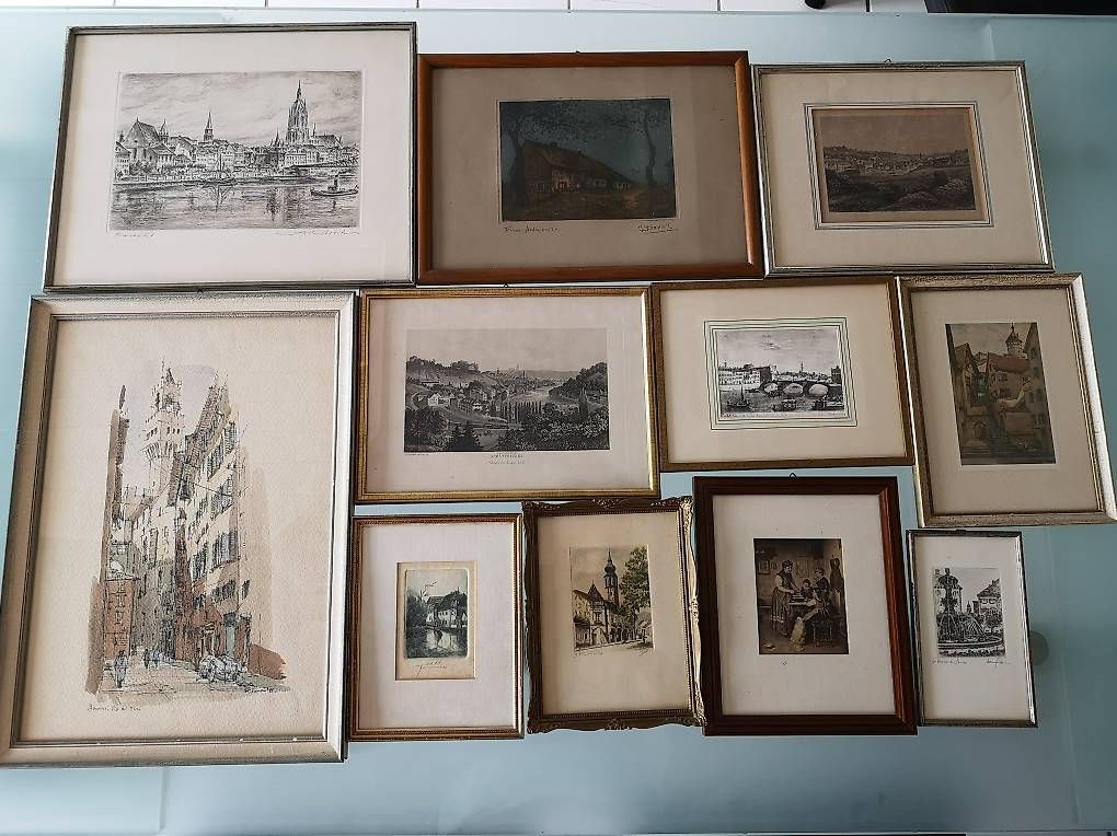 Gemälde: Lot de 11 tableaux - aquarelles - gravures etc.. – Gebraucht aus Bulle von italicum