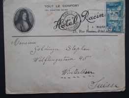 Paris, Brief nach Winterthur 1937  Hotel Racine