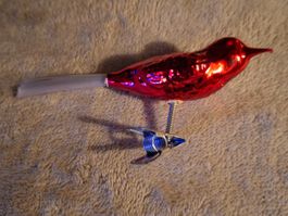 Weihnachtsbaumschmuck Vogel mit Federclip, Glas, Vintage