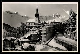 AK Arosa, Kirche und Ort im Schnee