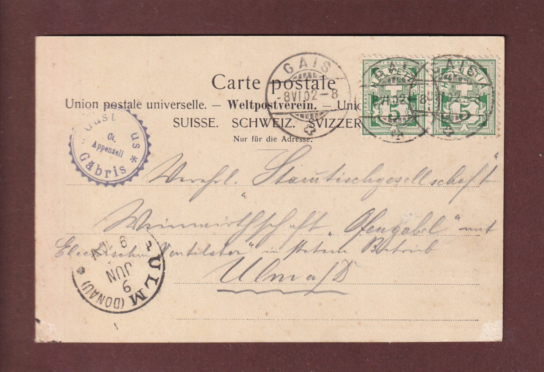 Cartoline postali: Gruss vom GÄBRIS - 1902 – Usato da Pully venduto da nicecards 1