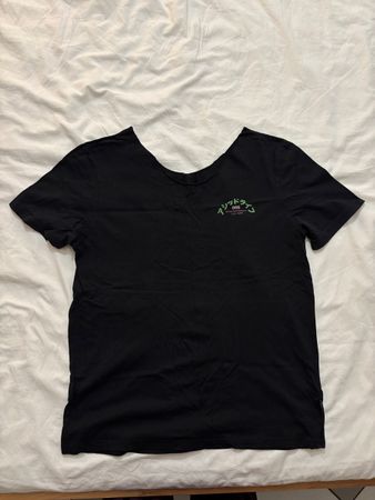 black graphic t-shirt with cut neck 