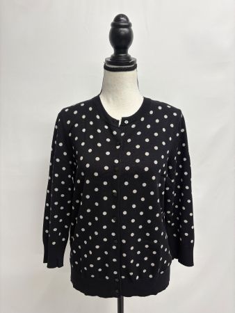 Ellen Tracy Feiner Cardigan Punkte schwarz weiss M 7/8 Arm