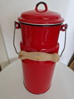 Milch Emaille Kanne rot mit Deckel und Griff