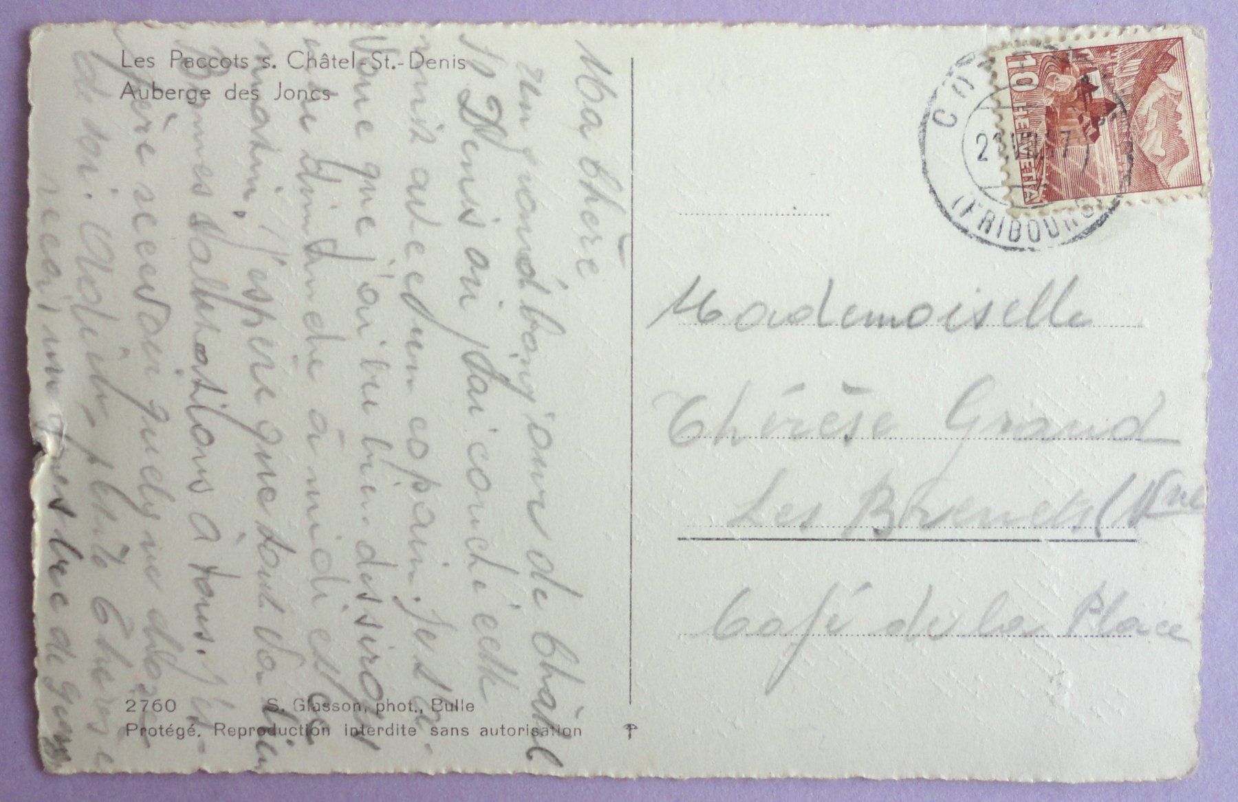 Cartoline postali: Les Paccots s. Châtel-St.-Denis, Auberge des Joncs – Difettoso da Fétigny venduto da Billy2miny 1
