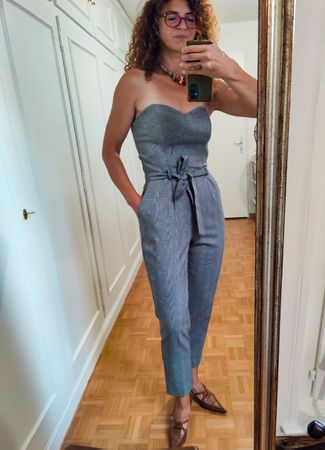 Strapless Plaid Corset Jumpsuit Belted Overall S