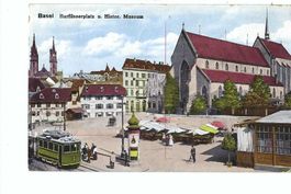 Basel Barfüsserplatz,  Kirche Historisches Museum; Tram 1926