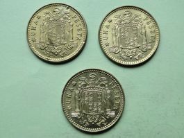 3x 1 Peseta 1975 (*78, 79, 80) Spanien, wunderschön