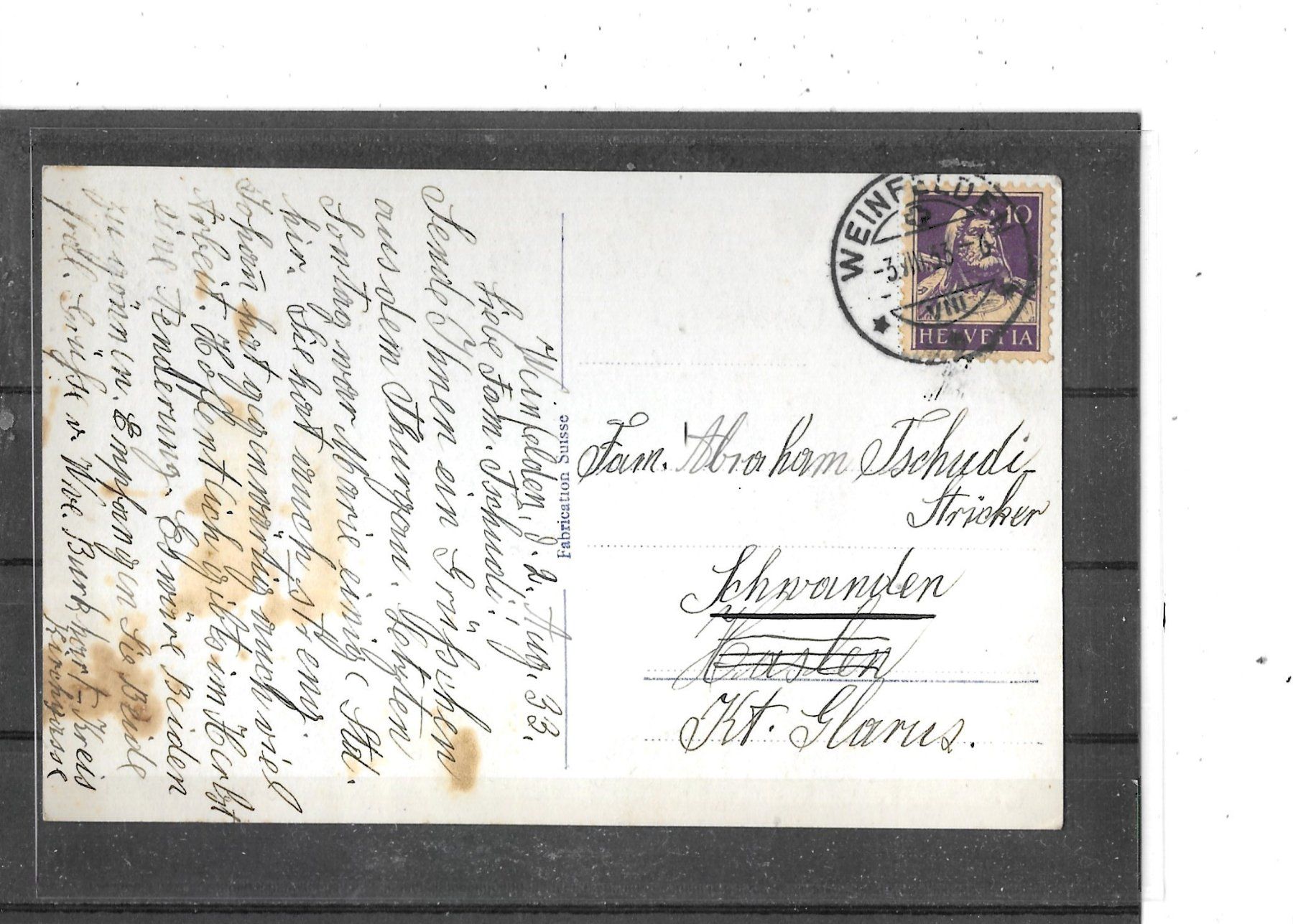 Cartoline postali: TG Weinfelden 1933 mit Thurbrücke – Usato da Schocherswil venduto da Wilare 1