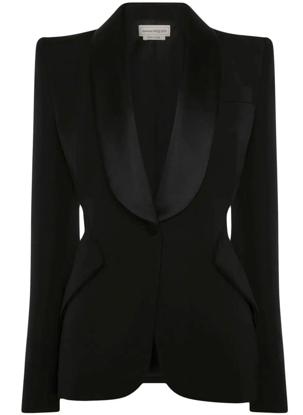Alexander Mcqueen Jacken: Alexander McQueen Blazer Schwarz mit Satin-Revers, IT44/DE38 – Neu (gemäss Beschreibung) aus Arch von ZEITFELS